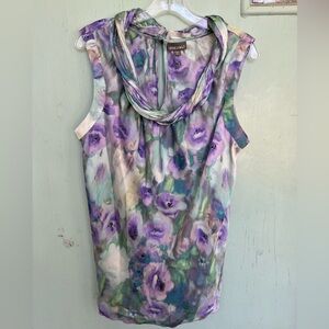 Roz & Ali Purple and Green Floral Sleeveless Blouse